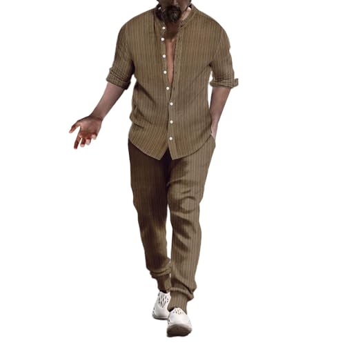 Zweiteiler Leinenanzug Herren Sommer Freizeitanzug Knopfleiste Henly Langarmhemd und Beach Hose Set Einfarbig Elegant Baumwolle Leinen Anzug 2-Teiliges Strandanzug Zweiteiler Leinenanzug Herren Sommer Freizeitanzug Knopfleiste Henly Langarmhemd und Beach Hose Set Einfarbig Elegant Baumwolle Leinen Anzug 2-Teiliges Strandanzug von Generic