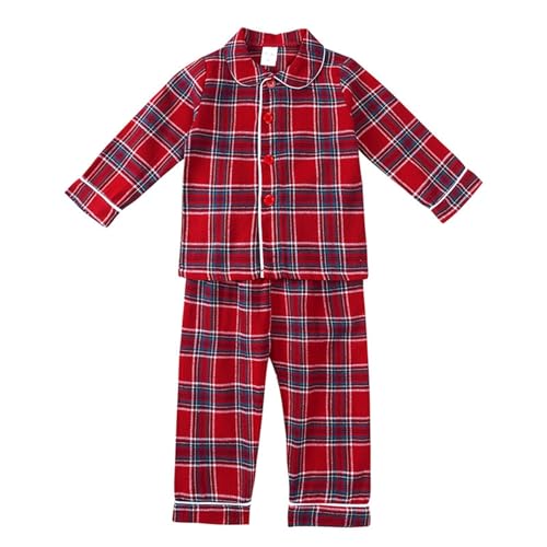 Zweiteiliges Pyjama-Set für Jungen und Mädchen Baby Kleinkind Herbst Winter Weihnachten rot kariert langärmelig Set Heimanzug Weihnachtsnachthemden für Kinder von Generic