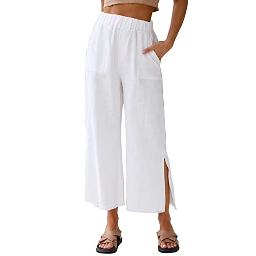 Zwillingsherz Musselin Hose aus 100% Baumwolle Stoffhose Einfarbig Freizeithose Stretch Leicht Bunte Blumen Druck Strandhose Elegant Weites Outdoorhose Strandhose Stretch Dreiviertel Hosen Sport von Generic