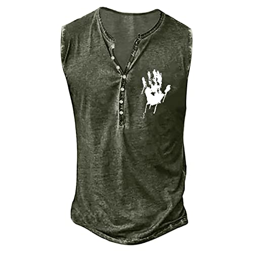 ärmelloses Henley Shirt,Tank Top Herren Sommer Fitness Lauf, Muskelshirts Männer Slim Fit mit Print,Tanktop Leicht Bequeme Muscle Shirt Vintage Atmungsaktiv Achselshirts Trägershirt von Generic
