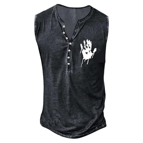 ärmelloses Henley Shirt,Tank Top Herren Sommer Fitness Lauf, Muskelshirts Männer Slim Fit mit Print,Tanktop Leicht Bequeme Muscle Shirt Vintage Atmungsaktiv Achselshirts Trägershirt von Generic
