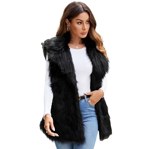 black friday Weste Damen Lange Kunstpelze Elegant Ärmellose Westen Einfarbig Pelzweste Vest Jacke Fellweste Winter Warme Felljacke Faux Pelz Kunstfell Pelzmantel Pelzjacke Fell Cardigan Mantel von Generic