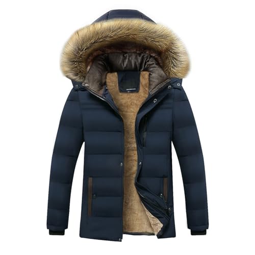 blitzangebote des tages Winterjacke Herren Teddyfleece Gefüttert Steppmantel Warm Verdickt Wintermantel Daunenjacke mit Fellkapuze Einfarbig Sportjacke Große Größen Softshelljacke Winter Puffer von Generic
