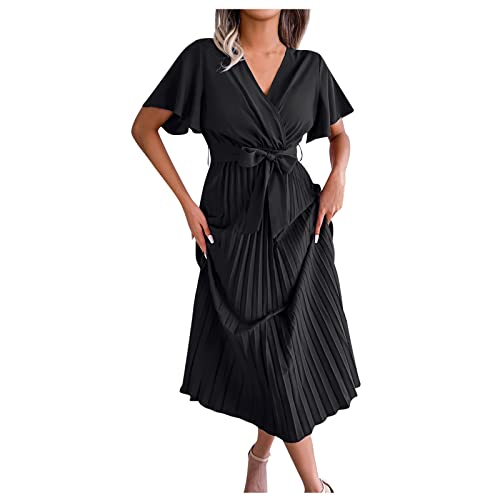 blusenrock Kleid grün weißes Kleid Damen Schnittmuster Kleid Damen Leoparden Kleid Neckholder Kleid Damen Festlich Off Shoulder Kleid Unterkleid Für Durchsichtige Kleider Wickelkleider (Schwarz, M) von Generic