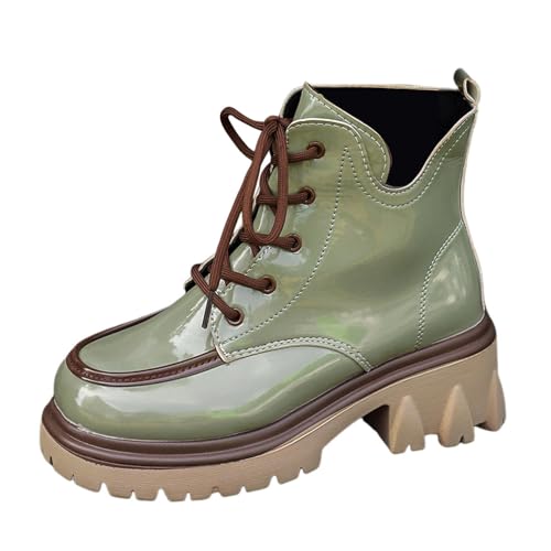 , britisches farbiges, zum Schnüren, dicker Absatz, kurze Stiefel mit dicker Sohle (Green, 39) von Generic