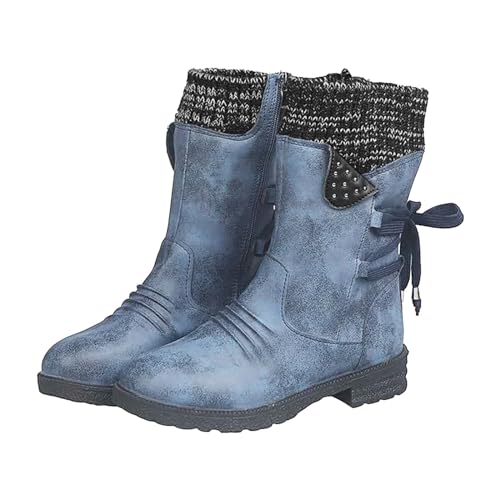 cowboystiefel damen weiter schaft - western stiefeletten für damen - schnürstiefel mit seitlicher reißverschluss halbstiefel reiterstiefel Rutschfest winterstiefel halbhohe damenstiefel von Generic