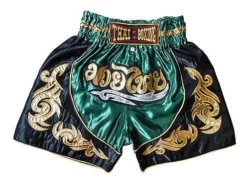 grün schwarz Sportliche Junior Short für Muay Thai Boxen - Ideale Kickboxen Hose für Jungen und Mädchen (Kinder)- Perfekt für Gym, Sport und Fitness (as3, Age, 8_Years, 10_Years, Regular) von Generic