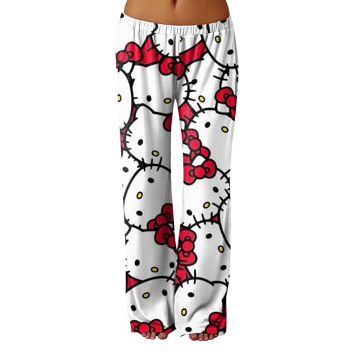 𝒉𝒆𝒍𝒍𝒐 𝒌𝒊𝒕𝒕𝒚𝒔 Schlafanzug Damen Hosen Lang Sommer Pyjamahose Pyjama Kawaii Lockere Baumwolle Schlafanzug Schlafhose Bequeme Weich Anime Kuschelhose Lustige Geschenke Rot L Pyjamahose von Generic