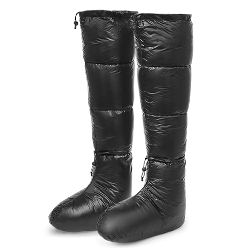herren daunensocken herren winter stiefeletten - fußwärmer lang camping fußwärmer - outdoor hausschuhe wasserdicht warme socken für nachtstiefeletten mit verstellbarem kordelzug ultraleichter, Schwarz von Generic