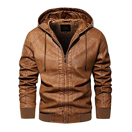 herren jacke winter,Herren Jacke Kunst Lederjacke Bikerjacke mit Kapuze Übergangsjacke Vintage Bomberjacke Herrenjacke Herbst Freizeitjacke Winterparka von Generic