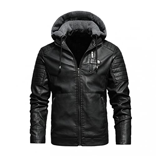 herren jacke winter,Herren Warm Kunst Lederjacke Bikerjacke mit Abnehmbarer Kapuze Jacke Übergangsjacke Vintage Bomberjacke Stylisch Herrenjacke Herbst Winter Freizeitjacke Winterparka von Generic