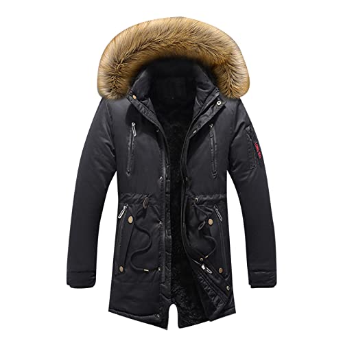 herren mantel winter Herren Baumwolle Übergangsjacke Warm Gefüttert Daunenjacke Mit Kunstfell Kapuze Steppjacke Winterjacke Warme Daunenmantel Jacke Outdoorjacke Mantel Herrenjacken von Generic