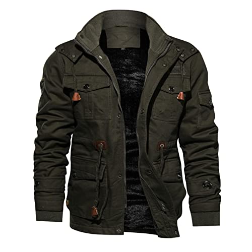 jacke herren übergangsjacke,Herren Fleece Warm Gefüttert Jacke Cargo Winterparka Militär Jacke für Herren Outdoorjacke mit Kapuze Übergangsjacke Baumwolle Hoodies Armeejacke Fliegerjacke Mäntel von Generic