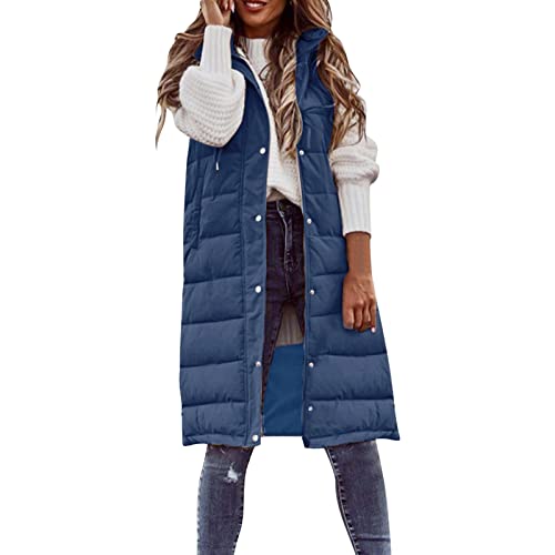 longweste damen große größen Damen Lang Weste Steppweste Warm Daunenweste Longweste Leichte mit Kapuze Ärmellose Jacke Outdoor Gesteppt Casual Damenweste Steppjacke Wintermantel Daunenmantel bj11 von Generic