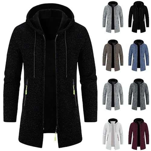 meine bestellungen anzeigen Lang Sweatjacke Herren Strickjacke mit Reißverschluss Feinstrick Winterjacke Cardigan Große Größen Mantel Trachtenjacke Winter Kapuze Jacke Leicht Wintermantel Strickmantel von Generic