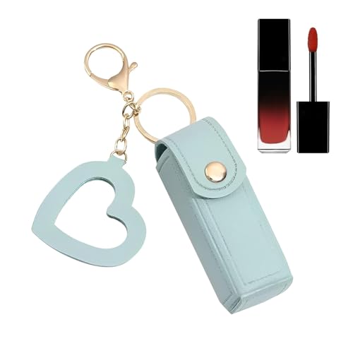 min Lippenstift-Organizer - PU-Leder-Lippenstift-Hülle mit Herzanhänger | Stilvoller Lippenstift- und Lipgloss-Organizer, Geburtstage und Weihnachten, Light Blue2, von Generic