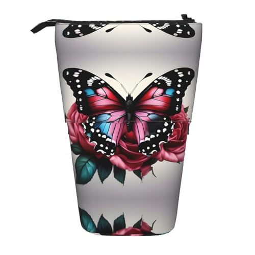 mit Reißverschluss Briefpapier Tasche Rose und Schmetterling Stifte-Organizer Strapazierfähig Stiftemappe für Erwachsener Damen Student von Generic