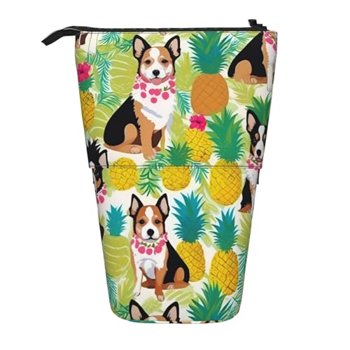 mit Reißverschluss Federmäppchen Tropische Blume und Corgi Bleistift Beutel Tragbar Mäppchen für Schule Mädchen College-Studenten von Generic