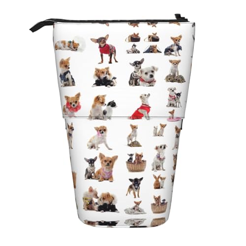 mit Reißverschluss Stiftetasche Niedlicher Chihuahua-Mops-Musterdruck Stifthalter Tragbar Bleistift Beutel für Schulsachen Erwachsener Büro von Generic