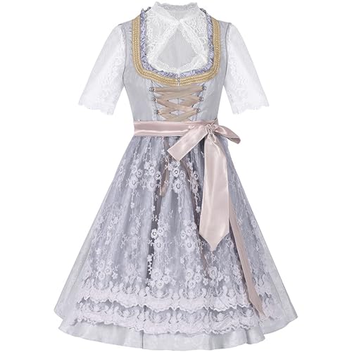 Oktoberfest Kleidung Trachtenkleid Frauen midi Dirndlkleid Trachtenrock Dirndl-Komplettsets Trachtenmode Trachten Frauen mit 3 Teilig Dirndl Schürze Dirndlbluse Oktoberfest Dresses Gray XL von Generic