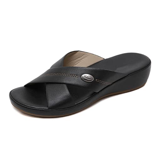 pantoletten damen leder Hausschuhe Flach Sommer hell Plateau Keilabsatz schwangere Hausschuhe rutschfest Freizeit Slip On (Schwarz, numeric_37) von Generic
