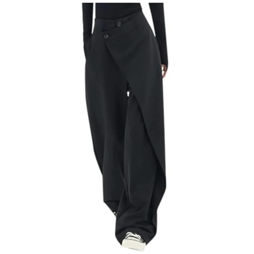 ple Pendler-Anzughose für Damen, unregelmäßiges Spleißdesign, gerade Hose mit weitem Bein, lockere Hose, Schwarz, L ple Pendler-Anzughose für Damen, unregelmäßiges Spleißdesign, gerade Hose mit weitem Bein, lockere Hose, Schwarz, L von Generic