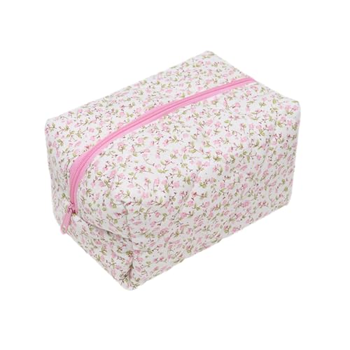 pufy Quilted Makeups Bags – 45 G Tragbare Kawai-Baumwoll-Make-up-Tasche | Bequeme, Florale Organizer-Tasche Mit Kariertem Futter | Reisezubehör-Organizer Für Eyeliner, Gesichtscremes Und Lippenstift von Generic