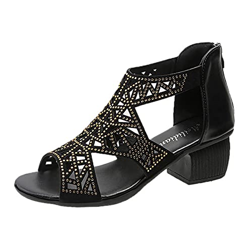 sandalen damen Damen Riemchen Flache Sandalen Böhmen Strandsandalen Elegante Lace Spitze Schmetterling Sommerschuhe Freizeit Vintage Zehe Ring Gladiator Sandalen Römische Schuhe D37 von Generic