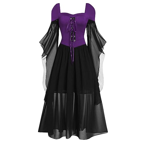 schwarzes Kleid Damen Halloween Kostüm Damen Kleid mit Blutigem Aufdruck Mittelalter Kleider Lässig Party Cocktailkleid Sexy Kleider Rundhalsausschnitt Halloween-Kostüm Festkleid Partykleider von Generic