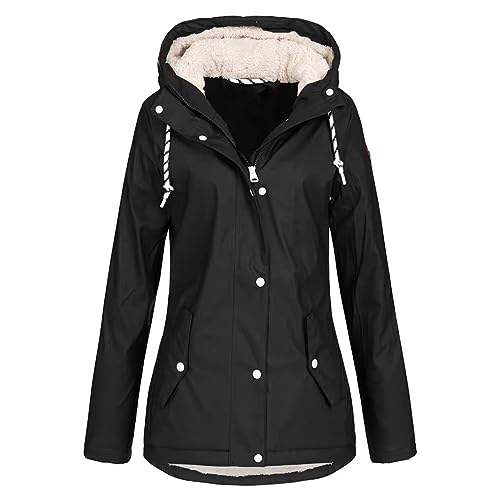 softshelljacke damen lang lange Ärmel Unifarben winterjacke Kerb-Kragen mädchen Fleecejacke mit Kapuze Slim Passform plüschjacke Vlies farbenfroh teddyjacke Sport Damenmode Frauen von Generic