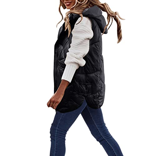 steppweste damen leicht lang Lange Jacke Weste für Damen Ärmellose Daunenweste Kapuzenweste Steppweste Winteroberbekleidung Weste Jacke Lange Dicker Lose Slim Zip für Damen Mädchen Winter Outdoor bj34 von Generic