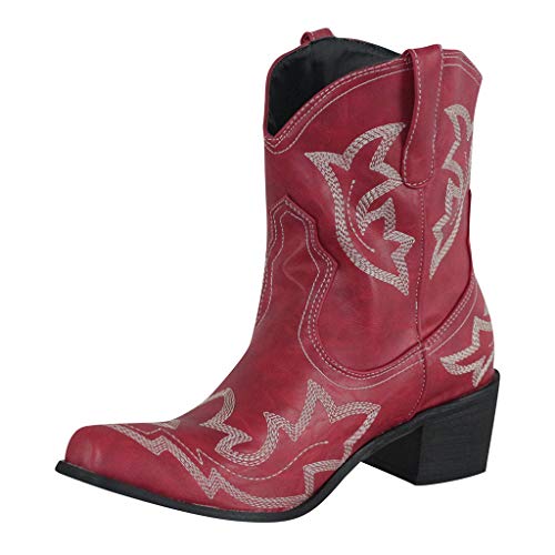 stiefeletten damen mit absatz spitz - cowboystiefel damen kurzschaft - bikerboots mit Stickereien Trichterabsatz ankle boots rutschfeste reitstiefel spitz damenstiefel Vintage Chelsea Boots von Generic