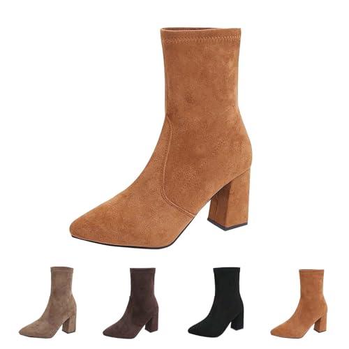 stiefeletten damen mit absatz spitz - wildleder boots damen - Schlupfstiefel mit blockabsatz halbstiefel Kurzschaft Winterstiefel einfarbig elegante Damenstiefel für Business Freizeit stiefeletten damen mit absatz spitz - wildleder boots damen - Schlupfstiefel mit blockabsatz halbstiefel Kurzschaft Winterstiefel einfarbig elegante Damenstiefel für Business Freizeit von Generic