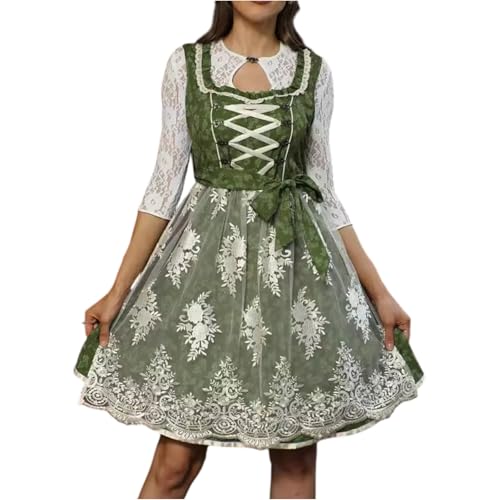 Trachtenkleid Damen lang 3-Teilig Dirndl Frauen Midi Trachtenkleid Dirndlkleid mit Spitze Trachtenmode Kleider inkl. Dirndlschürze Dirndlbluse für Oktoberfest Besondere Anlässe Green L von Generic