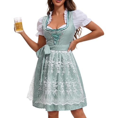 Trachtenkleid Damen modern Dirndl Lang Trachtenkleid Trachtenrock Dirndl-Komplettsets Trachtenmode Trachten Frauen mit 3 Teilig Schürze Dirndlbluse Oktoberfest Dresses Dirndlkleid Mint Green M von Generic