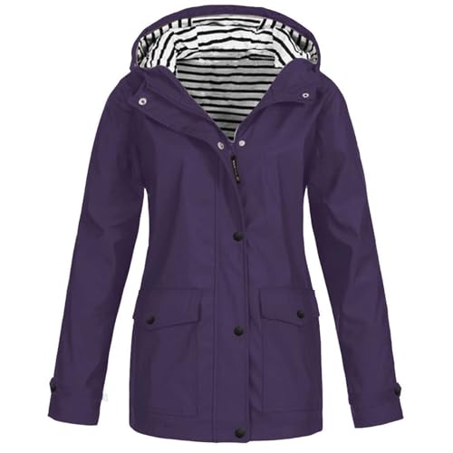 übergangsjacke Damen Mit Kapuze Regenjacke Damen Reißverschluss Casual Hoodies Leichte Windbreaker Jacken Langarm Mantel Reisejacken Dünne Jacke Damen 𝗟ang Dünner Mantel Damen 𝗟ang (Purple, XXL) von Generic