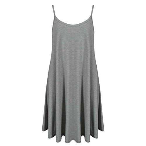 vogueland Frauen Damen Uni Sommer Cami Swing Mini Kleid Long Top Weste Plus Viel Größe 8–26 Gr. Medium/Large (38-40), anthrazit von Generic