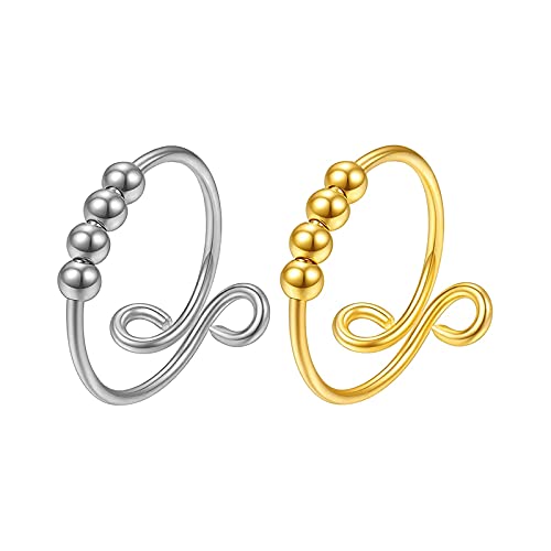 von Anti-Stress-Stücke Einzeldrehringe 2 Silberring Ringe Spiraldrehung Dreh- und Angstringe Teenager Ringe für Mädchen, Silber, Gold, Einheitsgröße von Generic