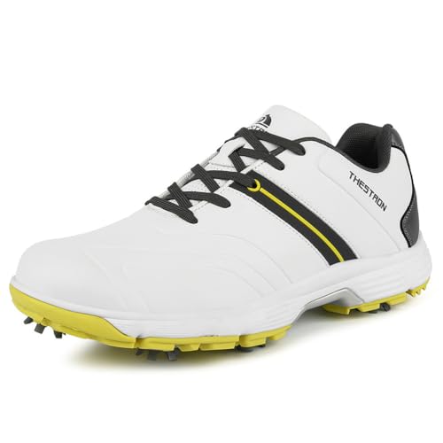 wasserdichte Golfschuhe Mit Austauschbaren Spikes, Männliche Leder-Golf-Turnschuhe Outdoor Anti-Rutsch-Freizeit-Wanderschuhe,Gelb,46 EU von Generic