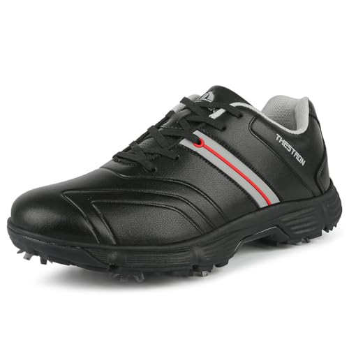wasserdichte Golfschuhe Mit Austauschbaren Spikes, Männliche Leder-Golf-Turnschuhe Outdoor Anti-Rutsch-Freizeit-Wanderschuhe,Schwarz,43 EU von Generic