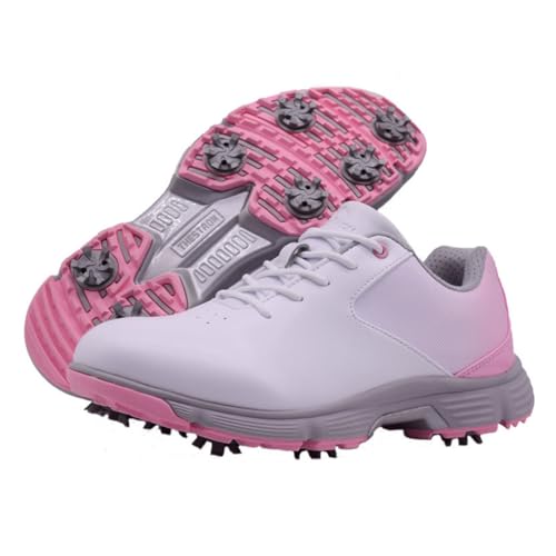 wasserdichte Golfschuhe Mit Rutschfesten Spikes, Golfsneaker, Schnürschuhe, Outdoor-Walkingschuhe,Rosa,39 EU von Generic