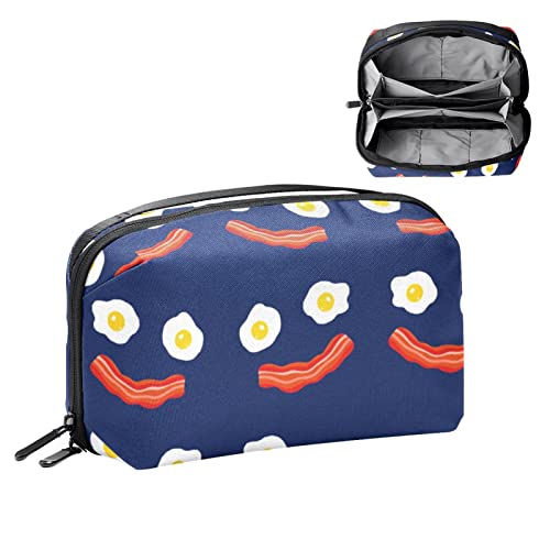 wasserdichte Make up Tasche, Make up Tasche, Reise Kosmetik Organizer für Frauen und Mädchen,Cartoon Pochiertes Ei Speck Marineblau Lustig von Generic