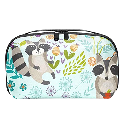 wasserdichte Make up Tasche, Make up Tasche, Reise Kosmetik Organizer für Frauen und Mädchen,Tierkarikatur Waschbär Blume von Generic