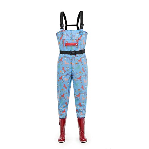 watthosen Damen wasserdicht Wathose Damen,Anglerhose Hose Kinder,fischerhose Mit Gemustert,mit Stiefel Wasserdicht Mit Watstiefel Fischerhose (Farbe : Blue, Größe : 36) von Generic