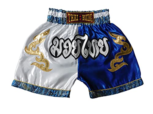 weiß Blau Sportliche Junior Short für Muay Thai Boxen - Ideale Kickboxen Hose für Jungen und Mädchen (Kinder)- Perfekt für Gym, Sport und Fitness (as3, Age, 10_Years, 12_Years, Regular) von Generic