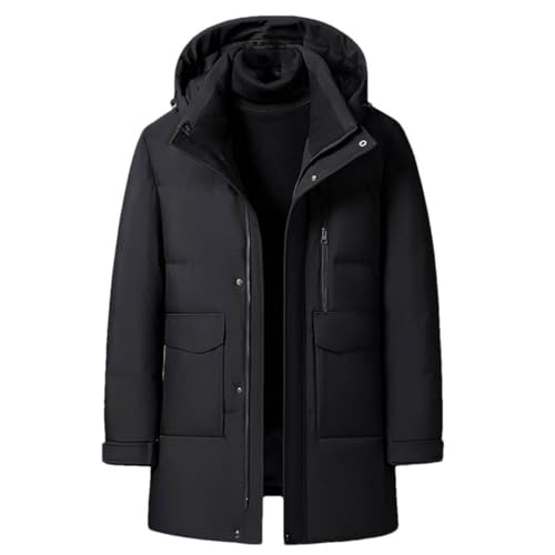 winter herren daunenjacke große größe mittleren alters herren lange daunenjacke verdickte warme kapuze parka daunenjacke, Schwarz , XXXXL von Generic