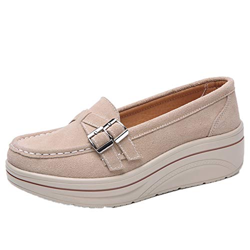 Damen Loafers Schuhe Classic Wildleder Leder Schnallenriemen Superleichte Low-Top-Plateauschuhe Komfort Slip-On Freizeitschuhe für den täglichen Gebrauch von Generic11