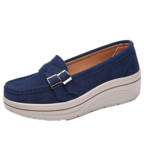 Damen Loafers Schuhe Classic Wildleder Leder Schnallenriemen Superleichte Low-Top-Plateauschuhe Komfort Slip-On Freizeitschuhe für den täglichen Gebrauch von Generic11