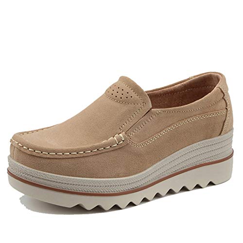 Generic11 Damen-Plateauschuhe Einfarbige leichte Slip-On-Mokassins Tragbarer Komfort Slipper aus Wildleder mit niedrigem Oberteil für die tägliche Arbeit von Generic11