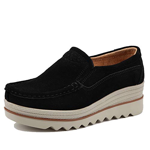 Generic11 Damen-Plateauschuhe Einfarbige leichte Slip-On-Mokassins Tragbarer Komfort Slipper aus Wildleder mit niedrigem Oberteil für die tägliche Arbeit von Generic11